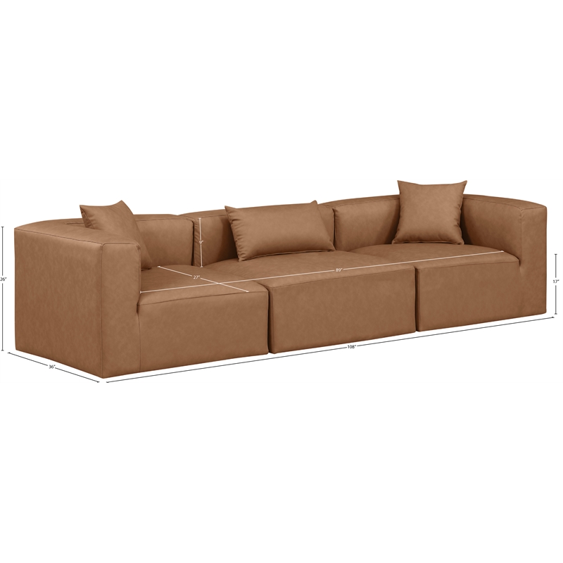 Meridian Furniture Cube Brown Vegan Leather 3-Pc. Modular Sofa