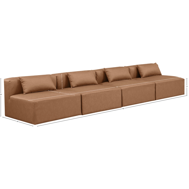 Meridian Furniture Cube Brown Vegan Leather 4-Pc. Modular Sofa