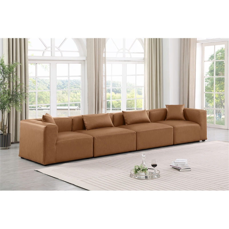Meridian Furniture Cube Brown Vegan Leather 4-Pc. Modular Sofa
