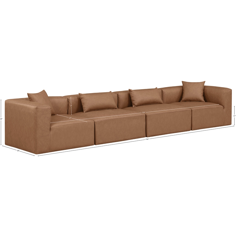 Meridian Furniture Cube Brown Vegan Leather 4-Pc. Modular Sofa