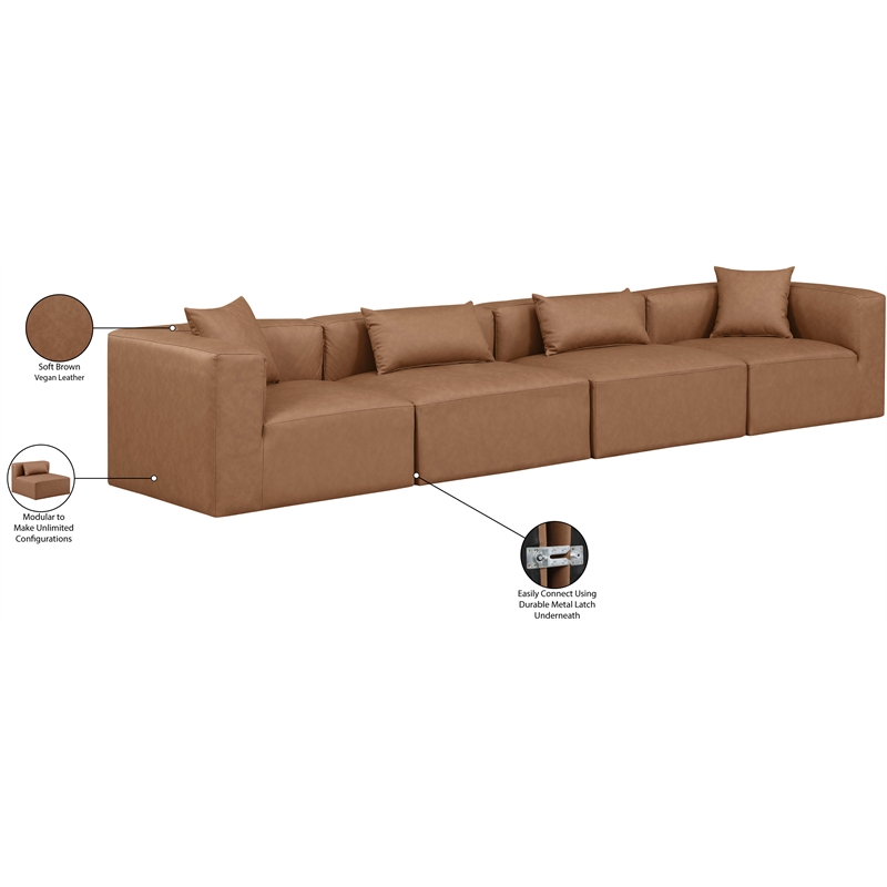 Meridian Furniture Cube Brown Vegan Leather 4-Pc. Modular Sofa