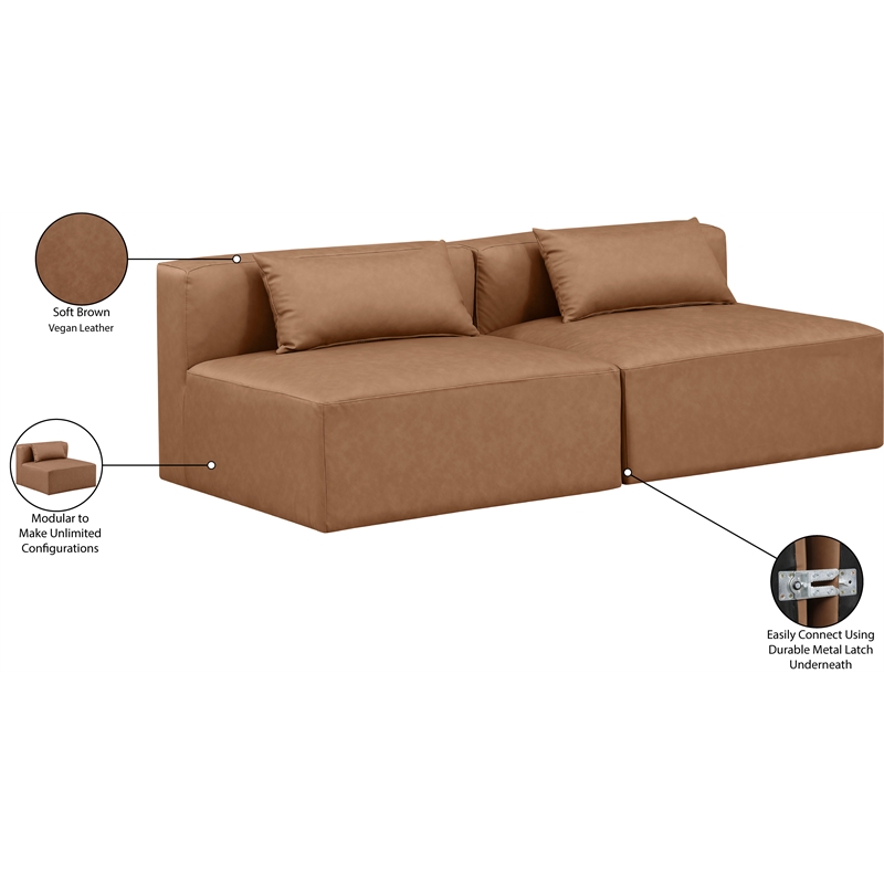 Meridian Furniture Cube Brown Vegan Leather 2-Pc. Modular Sofa