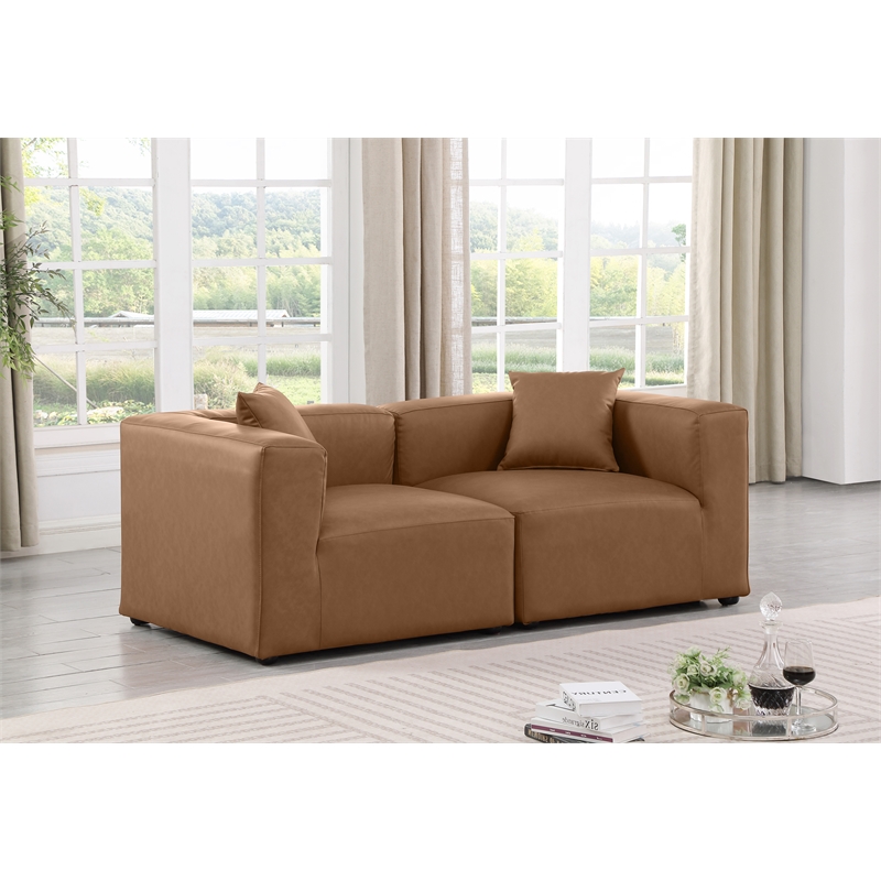 Meridian Furniture Cube Brown Vegan Leather 2-Pc. Modular Sofa