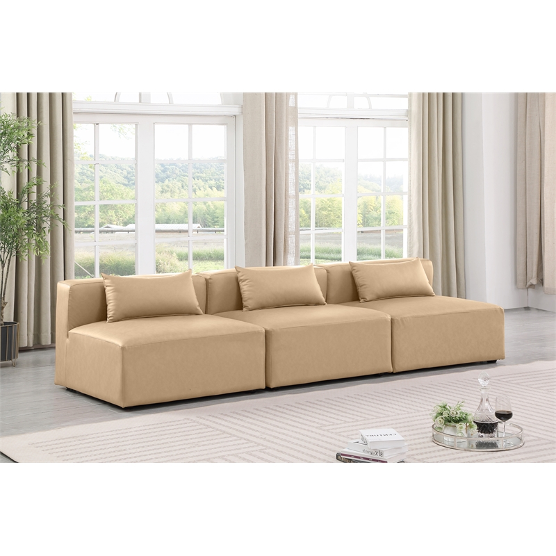 meridian furniture cube tan vegan leather 3-pc. modular sofa