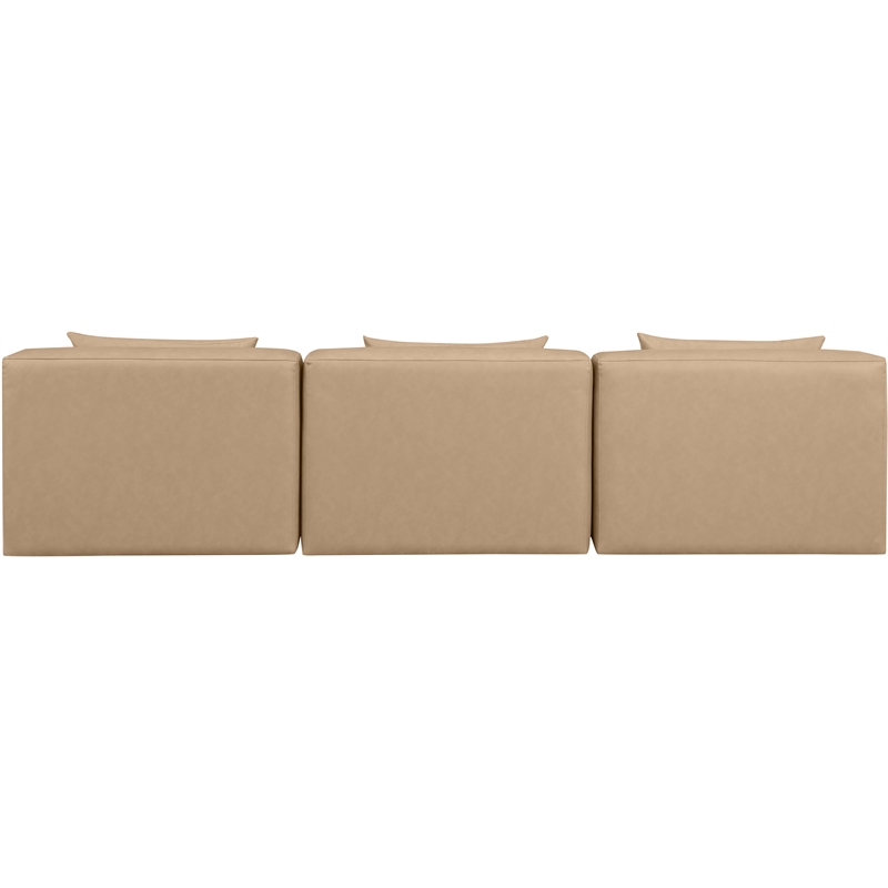 meridian furniture cube tan vegan leather 3-pc. modular sofa
