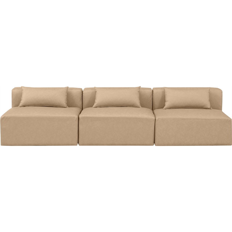 meridian furniture cube tan vegan leather 3-pc. modular sofa