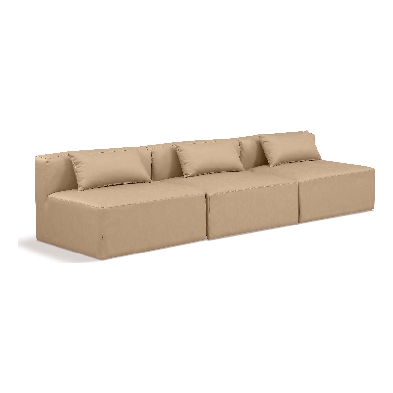Meridian Furniture Cube Tan Vegan Leather 3-Pc. Modular Sofa