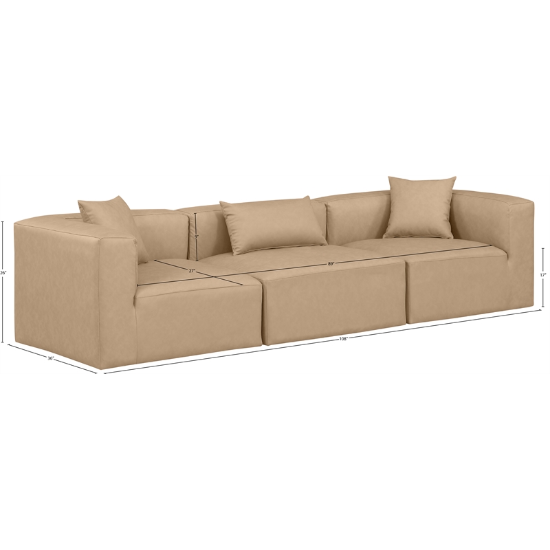 Meridian Furniture Cube Tan Vegan Leather 3-Pc. Modular Sofa