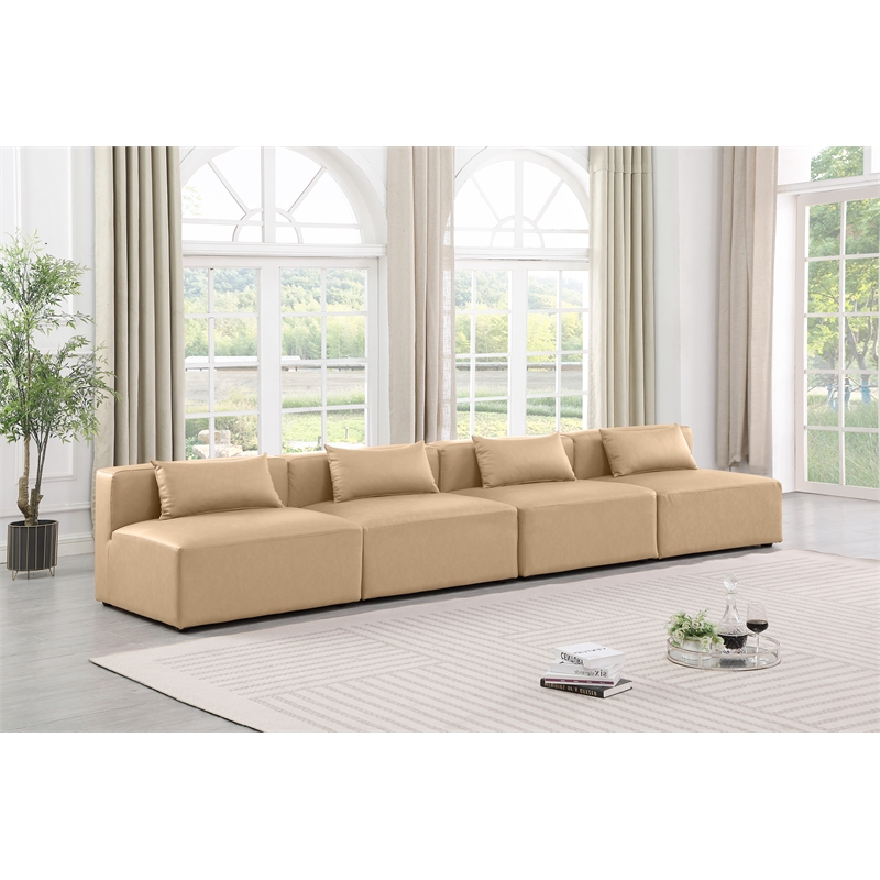 Meridian Furniture Cube Tan Vegan Leather 4-Pc. Modular Sofa