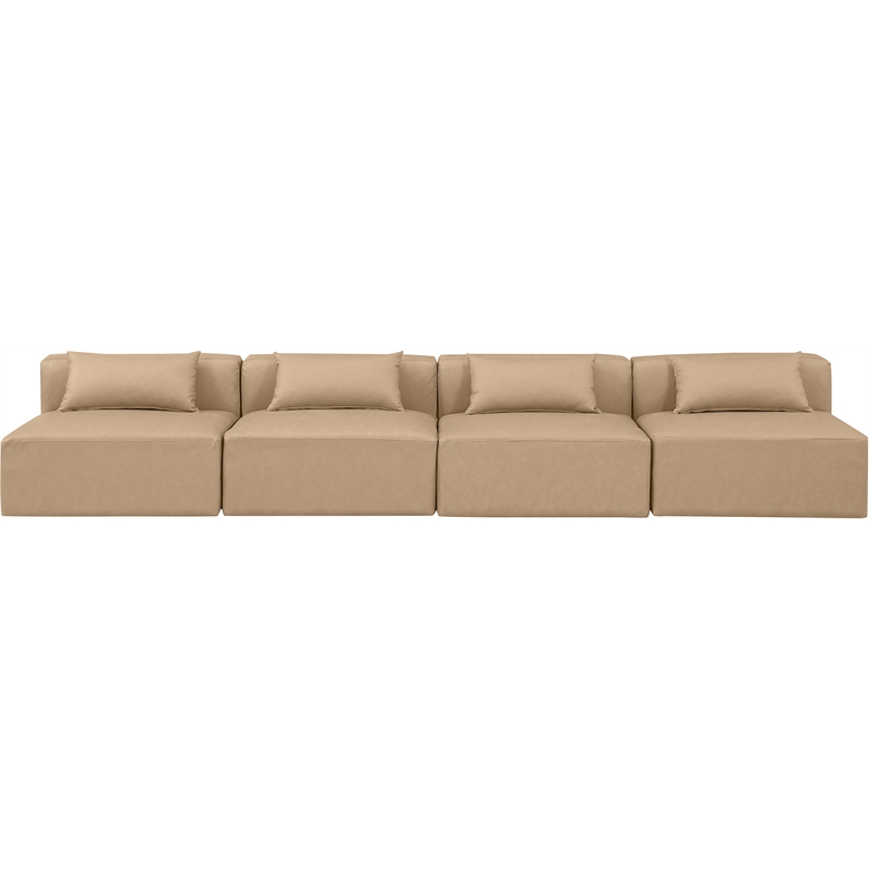 Meridian Furniture Cube Tan Vegan Leather 4-Pc. Modular Sofa