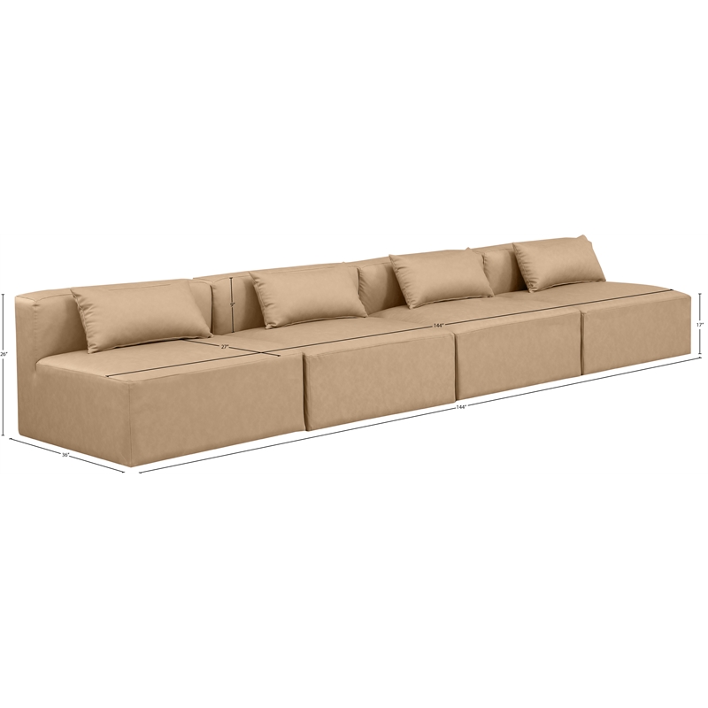 Meridian Furniture Cube Tan Vegan Leather 4-Pc. Modular Sofa