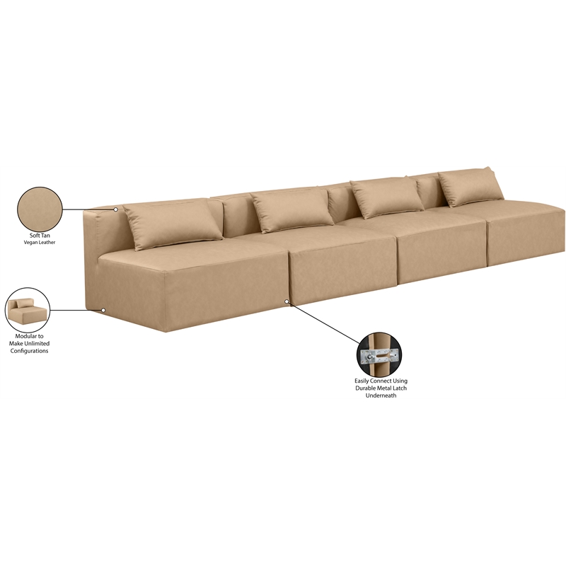 Meridian Furniture Cube Tan Vegan Leather 4-Pc. Modular Sofa