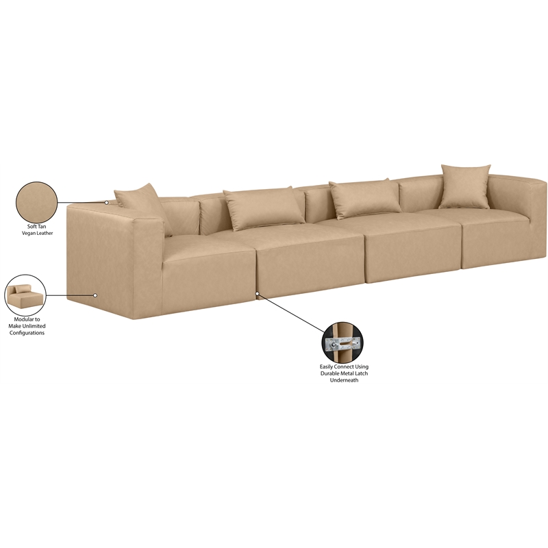 Meridian Furniture Cube Tan Vegan Leather 4-Pc. Modular Sofa