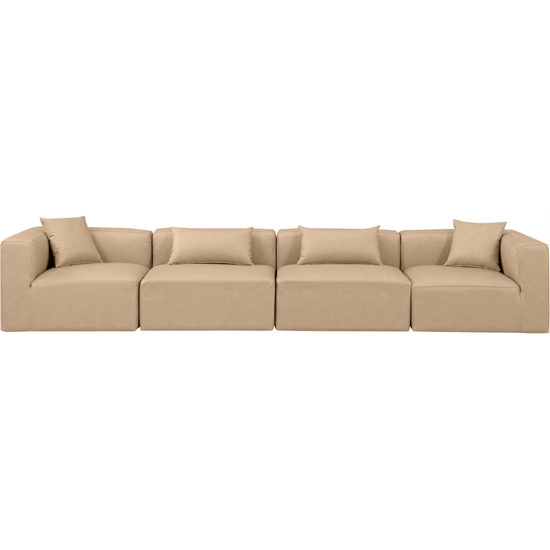 Meridian Furniture Cube Tan Vegan Leather 4-Pc. Modular Sofa