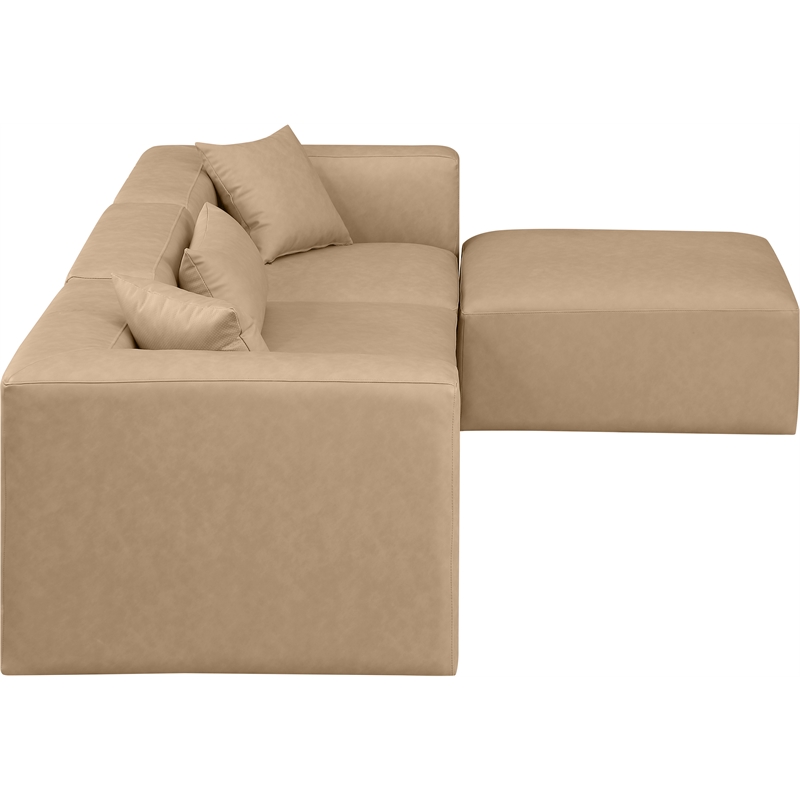 Meridian Furniture Cube Tan Vegan Leather 4-Pc. L-Shaped Modular Sectional