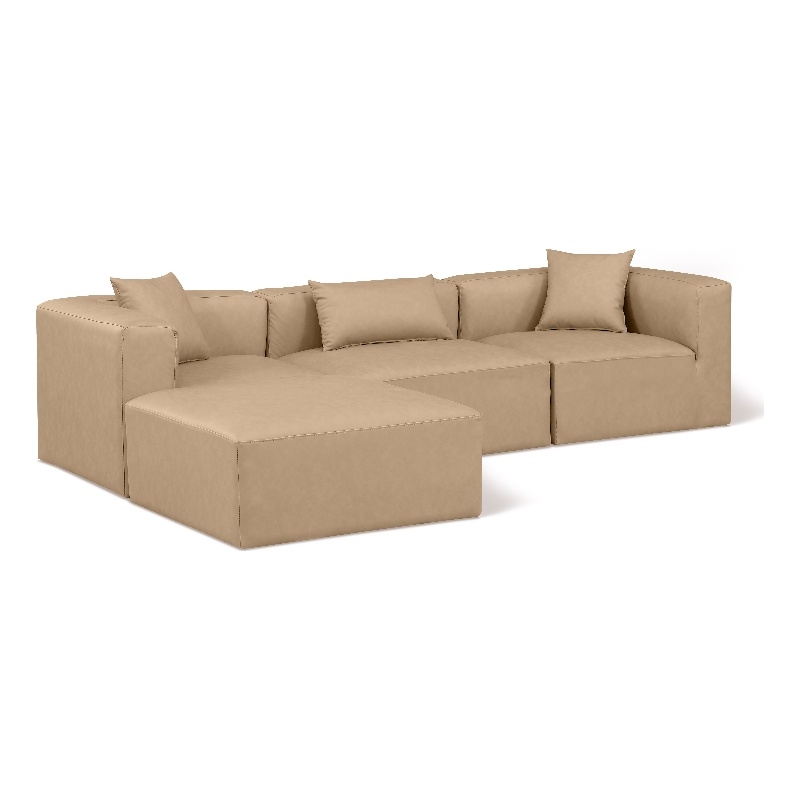 Meridian Furniture Cube Tan Vegan Leather 4-Pc. L-Shaped Modular Sectional
