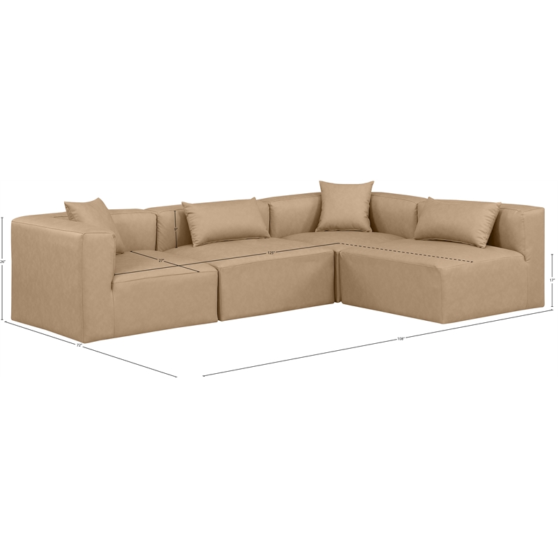 Meridian Furniture Cube Tan Vegan Leather 4-Pc. L-Shaped Modular Sectional