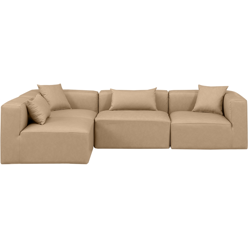 Meridian Furniture Cube Tan Vegan Leather 4-Pc. L-Shaped Modular Sectional