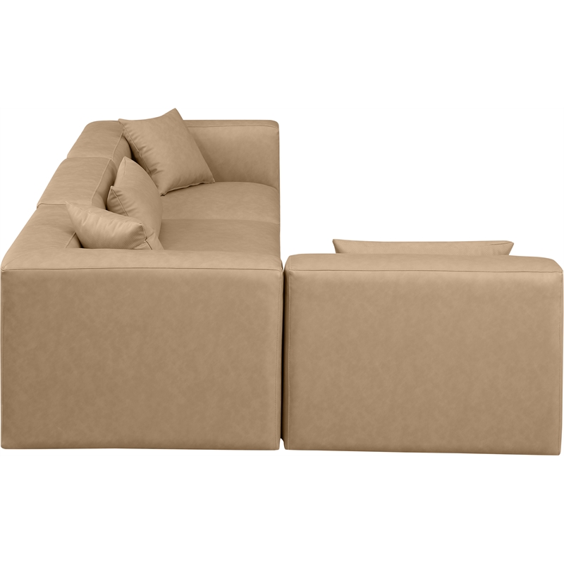Meridian Furniture Cube Tan Vegan Leather 4-Pc. L-Shaped Modular Sectional
