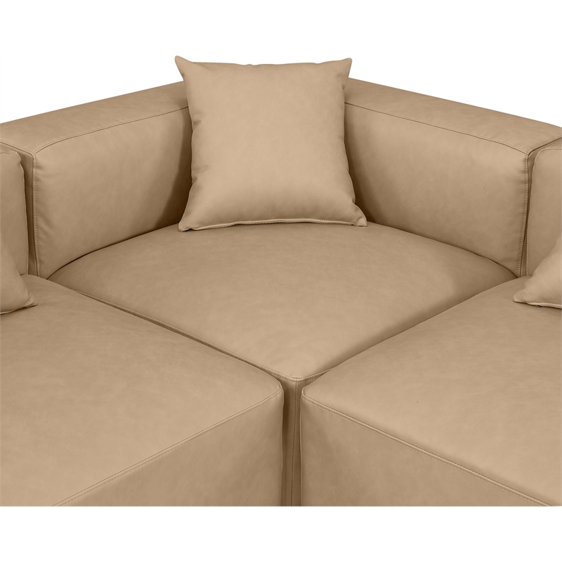 Meridian Furniture Cube Tan Vegan Leather 4-Pc. L-Shaped Modular Sectional