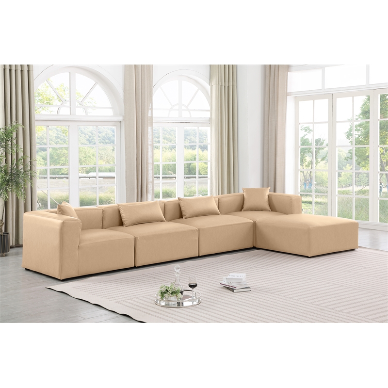 Meridian Furniture Cube Tan Vegan Leather 5-Pc. L-Shaped Modular Sectional
