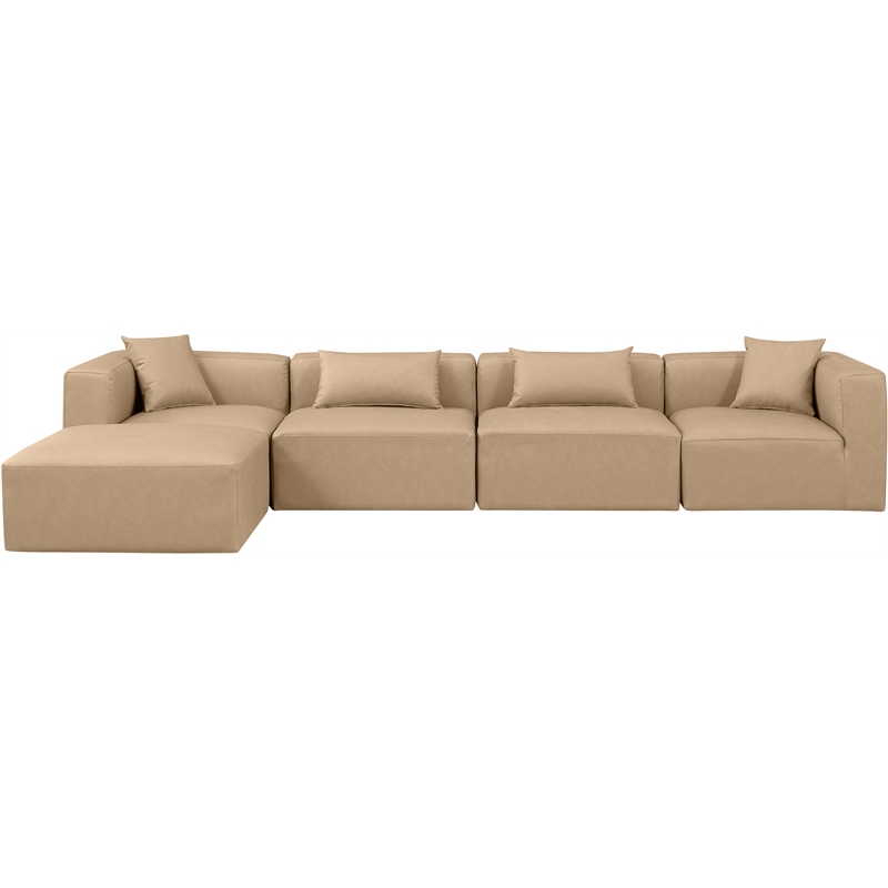 Meridian Furniture Cube Tan Vegan Leather 5-Pc. L-Shaped Modular Sectional
