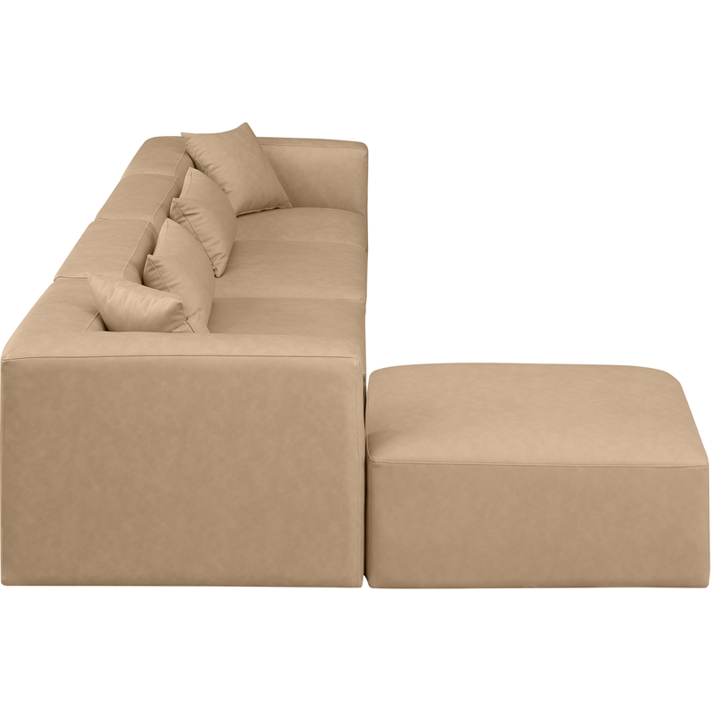 Meridian Furniture Cube Tan Vegan Leather 5-Pc. L-Shaped Modular Sectional
