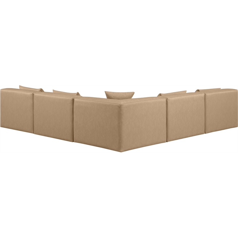 Meridian Furniture Cube Tan Vegan Leather 5-Pc. L-Shaped Modular Sectional