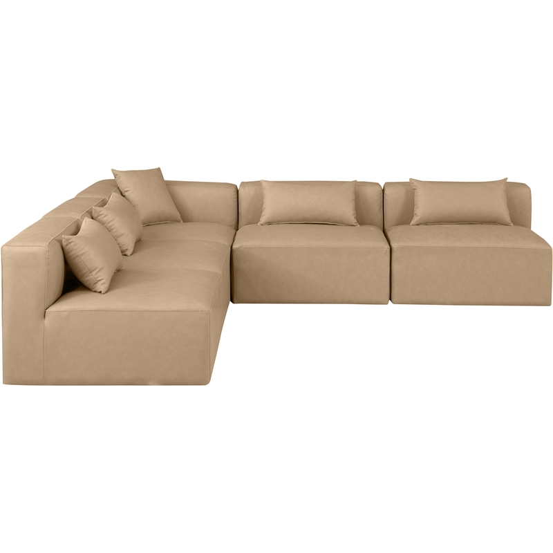 Meridian Furniture Cube Tan Vegan Leather 5-Pc. L-Shaped Modular Sectional