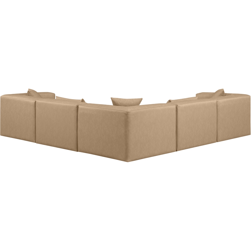 Meridian Furniture Cube Tan Vegan Leather 5-Pc. L-Shaped Modular Sectional