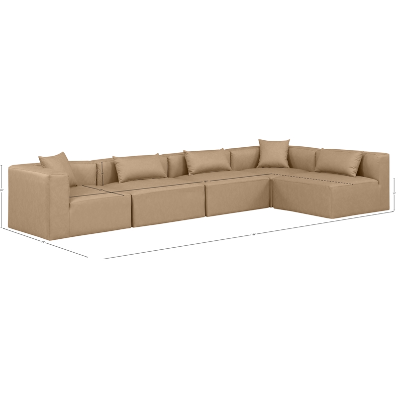 Meridian Furniture Cube Tan Vegan Leather 5-Pc. L-Shaped Modular Sectional