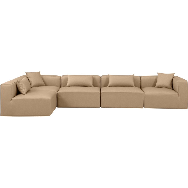 Meridian Furniture Cube Tan Vegan Leather 5-Pc. L-Shaped Modular Sectional