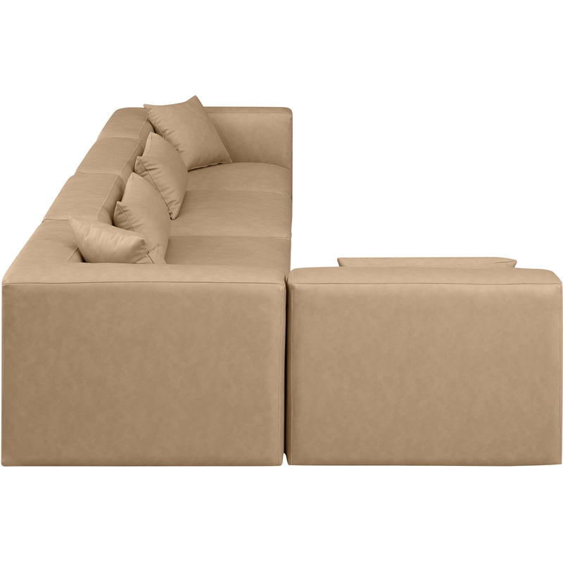 Meridian Furniture Cube Tan Vegan Leather 5-Pc. L-Shaped Modular Sectional