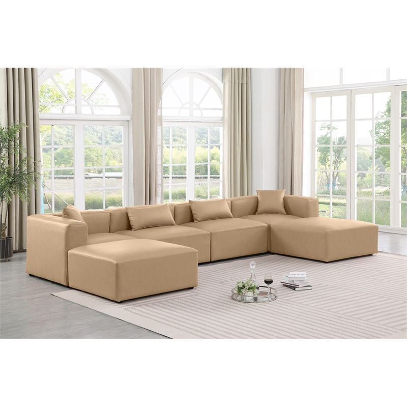 Meridian Furniture Cube Tan Vegan Leather 6-Pc. U-Shaped Modular Sectional