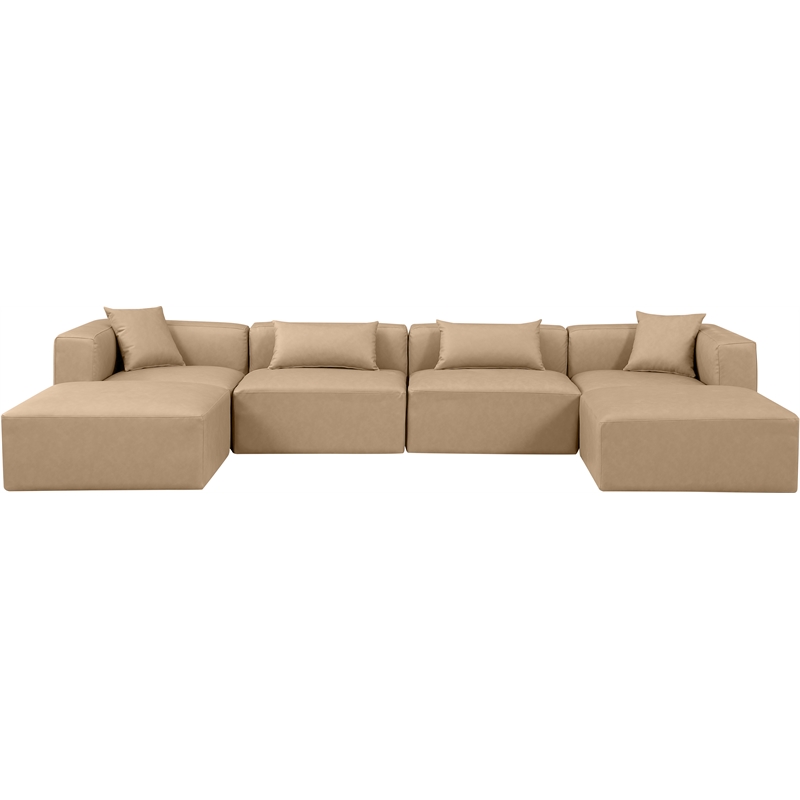 Meridian Furniture Cube Tan Vegan Leather 6-Pc. U-Shaped Modular Sectional