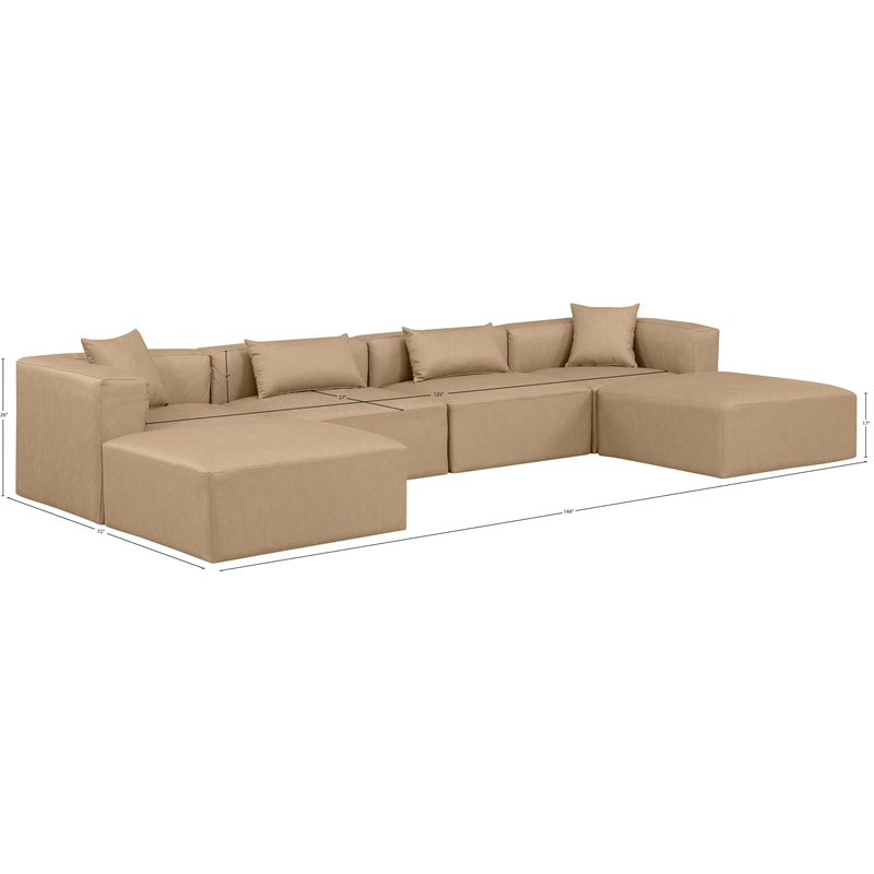 Meridian Furniture Cube Tan Vegan Leather 6-Pc. U-Shaped Modular Sectional