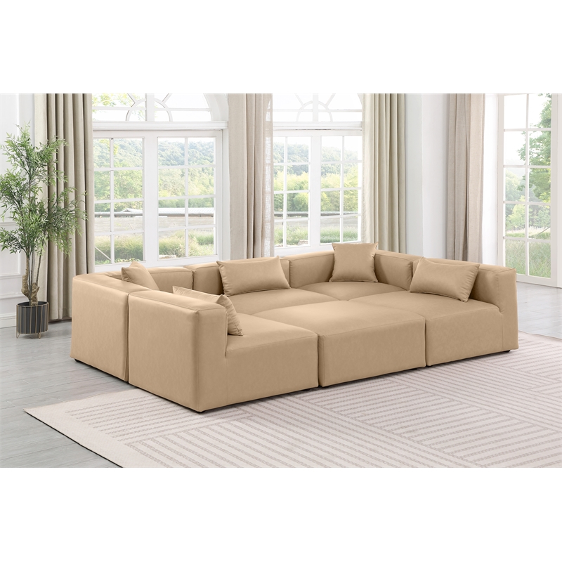 Meridian Furniture Cube Tan Vegan Leather 6-Pc. U-Shaped Modular Sectional