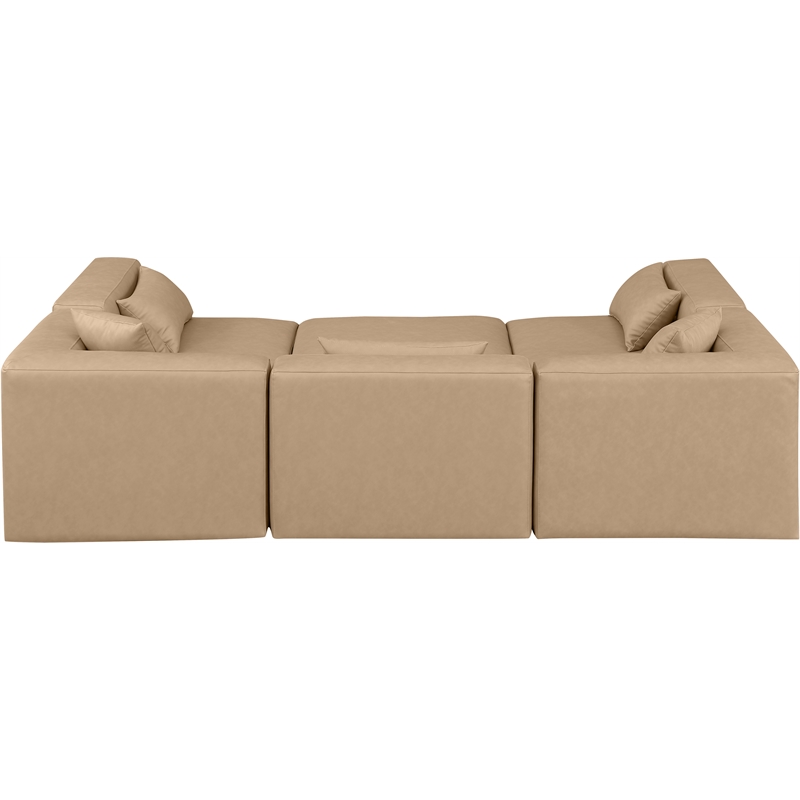 Meridian Furniture Cube Tan Vegan Leather 6-Pc. U-Shaped Modular Sectional