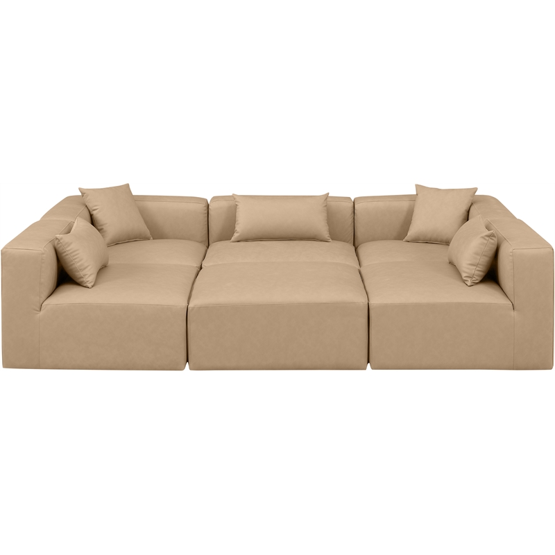 Meridian Furniture Cube Tan Vegan Leather 6-Pc. U-Shaped Modular Sectional