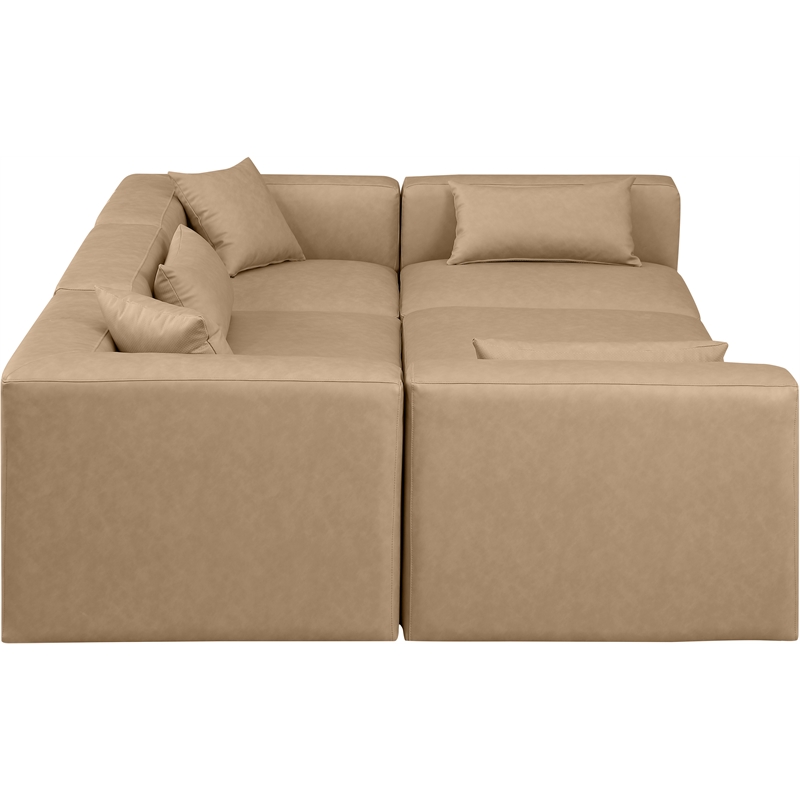 Meridian Furniture Cube Tan Vegan Leather 6-Pc. U-Shaped Modular Sectional