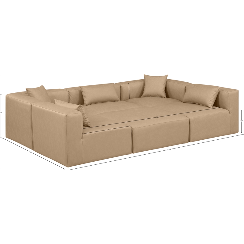 Meridian Furniture Cube Tan Vegan Leather 6-Pc. U-Shaped Modular Sectional