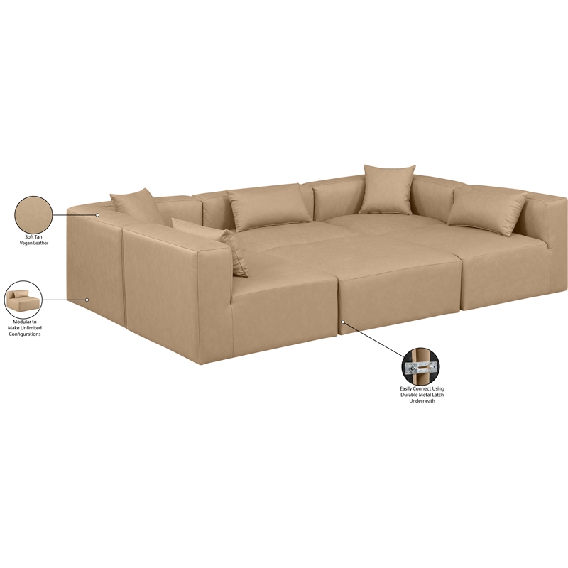 Meridian Furniture Cube Tan Vegan Leather 6-Pc. U-Shaped Modular Sectional