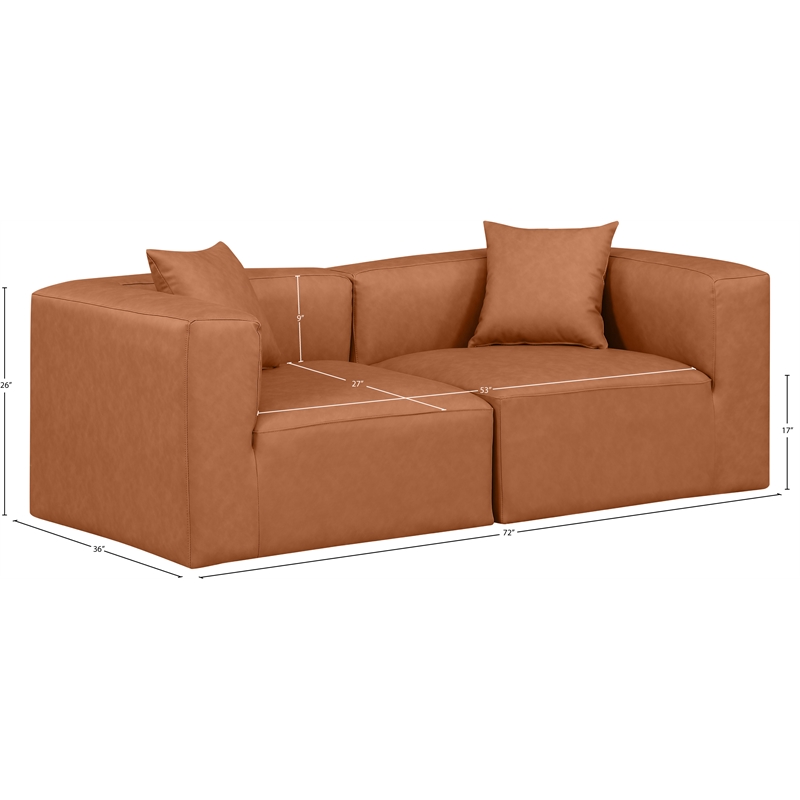 Meridian Furniture Cube Cognac Vegan Leather 2-Pc. Modular Sofa