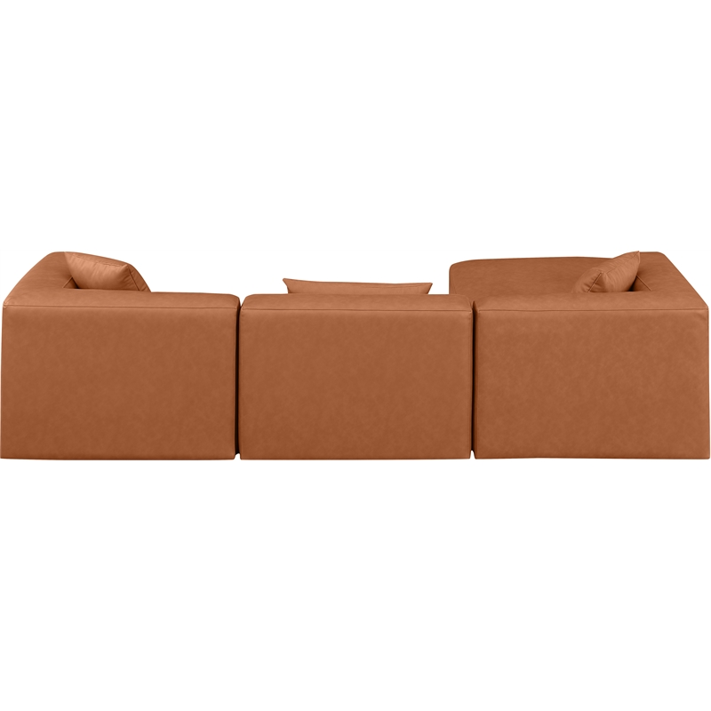 Meridian Furniture Cube Cognac Vegan Leather 4-Pc. L-Shaped Modular Sectional