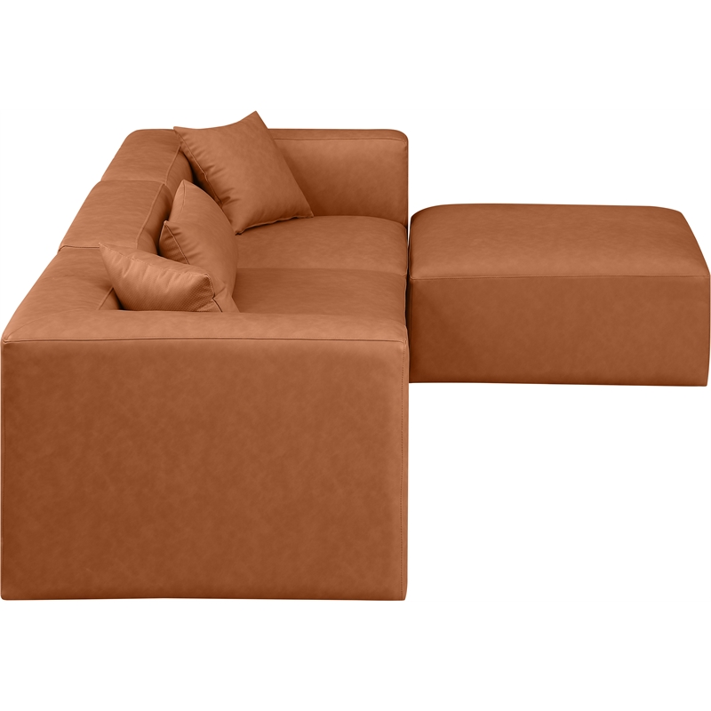 Meridian Furniture Cube Cognac Vegan Leather 4-Pc. L-Shaped Modular Sectional