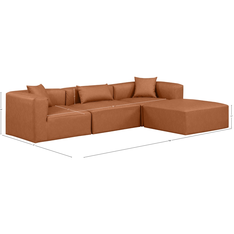 Meridian Furniture Cube Cognac Vegan Leather 4-Pc. L-Shaped Modular Sectional