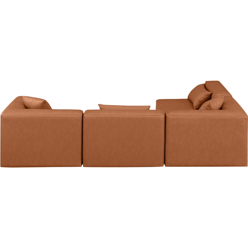 Meridian Furniture Cube Cognac Vegan Leather 4-Pc. L-Shaped Modular Sectional
