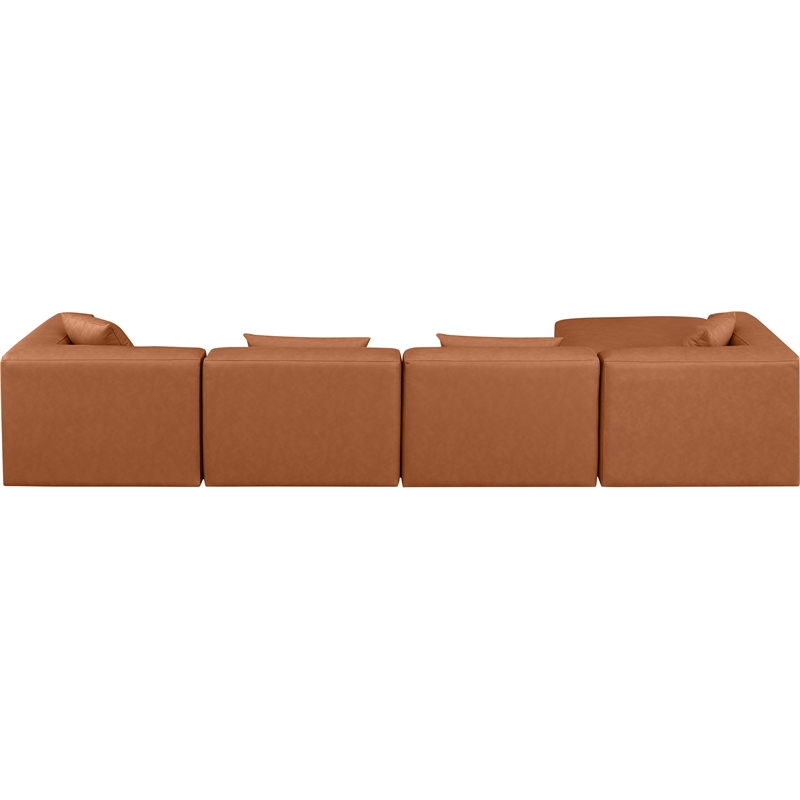 Meridian Furniture Cube Cognac Vegan Leather 5-Pc. L-Shaped Modular Sectional
