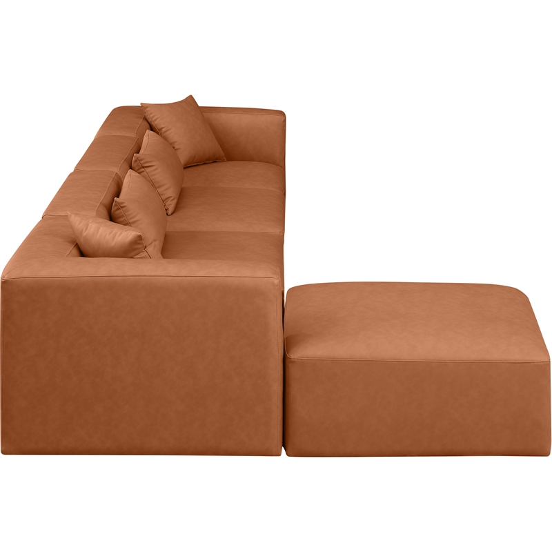 Meridian Furniture Cube Cognac Vegan Leather 5-Pc. L-Shaped Modular Sectional