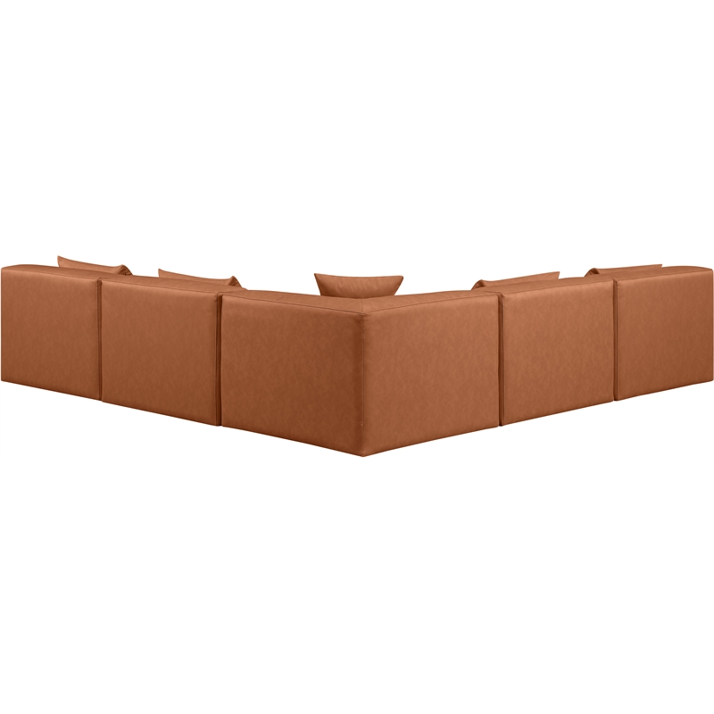 Meridian Furniture Cube Cognac Vegan Leather 5-Pc. L-Shaped Modular Sectional